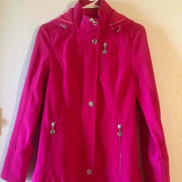 Betsey Johnson Barbie Pink Double Breast Hooded Inner Fleece Belted Coat Size S - Picture 4 of 10